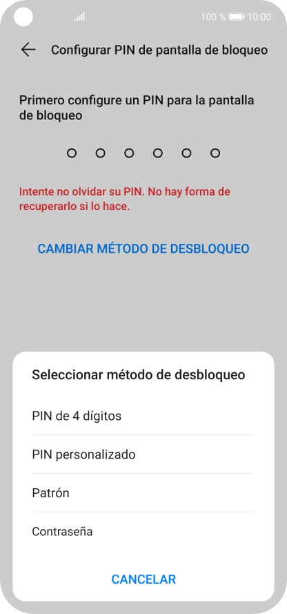 Pulsa el código de seguridad deseado y sigue las indicaciones de la pantalla para crear un código de seguridad del teléfono adicional.