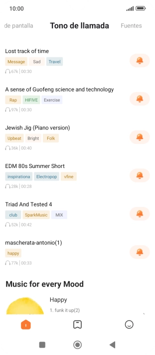 Pulsa los timbres de llamada deseados para escucharlos.