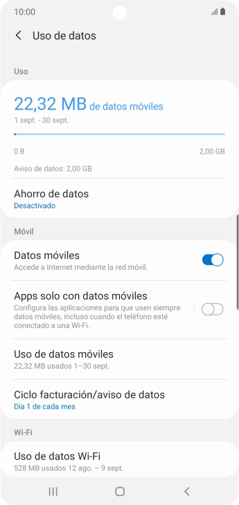 El consumo total de datos se visualiza ahora en la pantalla.