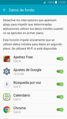 Pulsa el indicador junto a la aplicación deseada para activar o desactivar la función.