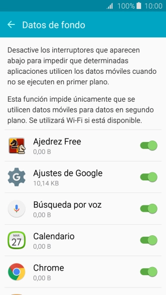 Pulsa el indicador junto a la aplicación deseada para activar o desactivar la función.