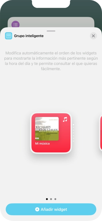 Desliza el dedo hacia la derecha o hacia la izquierda por la pantalla para seleccionar el tamaño de widget deseado.