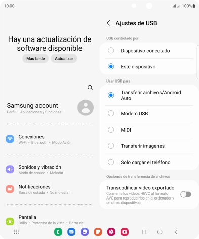 Pulsa Transferir archivos/Android Auto.