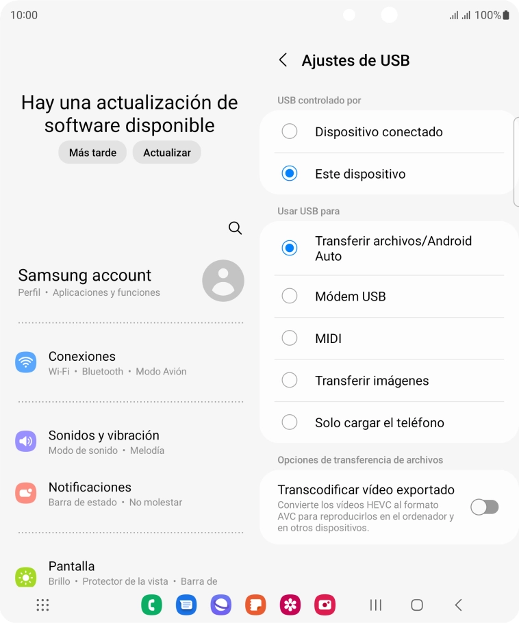 Pulsa Transferir archivos/Android Auto.