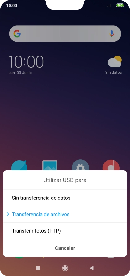 Pulsa Transferencia de archivos para activar la función.