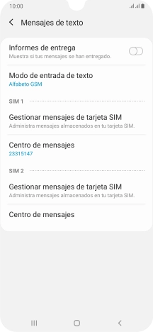 Pulsa Centro de mensajes bajo la tarjeta SIM deseada.