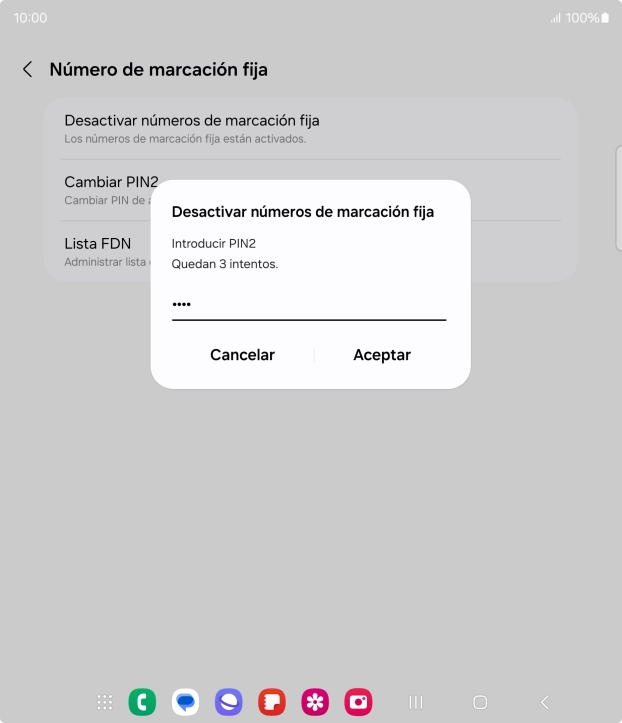 Introduce el código PIN2 y pulsa Aceptar.