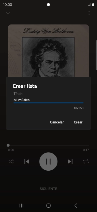 Introduce el nombre deseado de la lista de reproducción y pulsa Crear.