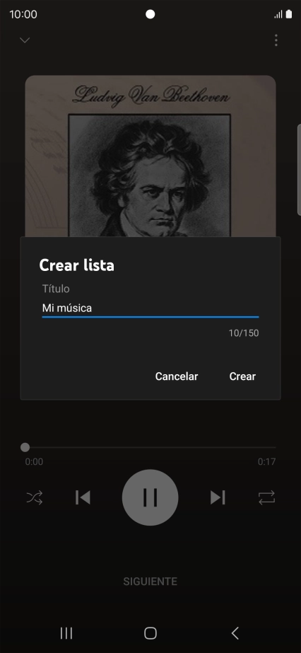 Introduce el nombre deseado de la lista de reproducción y pulsa Crear.