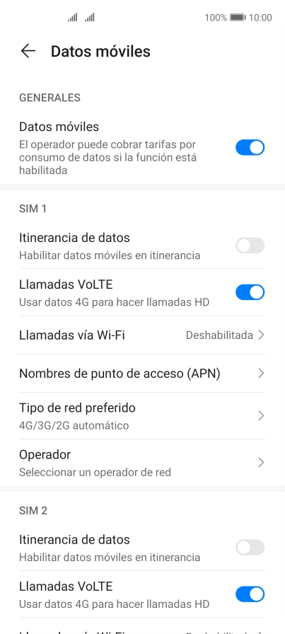Pulsa Nombres de punto de acceso (APN) bajo la tarjeta SIM deseada.