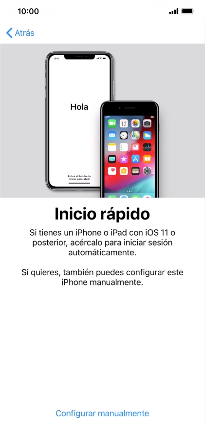 Sigue las indicaciones de la pantalla para transferir contenido de otro dispositivo iOS11 o con una versión más reciente o pulsa Configurar manualmente.