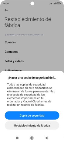 Pulsa Restablecimiento de fábrica.