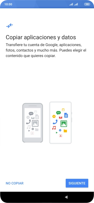 Puedes transferir el contenido de otro teléfono cuando activas tu teléfono por primera vez y cuando lo has restablecido. Cuando aparezca en la pantalla del teléfono esta imagen, ya está listo para la transmisión del contenido del otro teléfono.