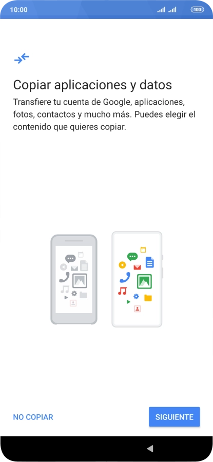 Puedes transferir el contenido de otro teléfono cuando activas tu teléfono por primera vez y cuando lo has restablecido. Cuando aparezca en la pantalla del teléfono esta imagen, ya está listo para la transmisión del contenido del otro teléfono.