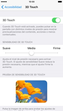 Pulsa el indicador y arrástralo hacia la derecha o la izquierda para ajustar la sensibilidad deseada del 3D Touch.