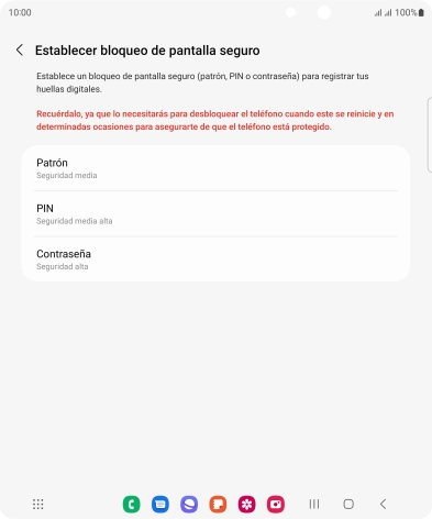 Pulsa el código de seguridad deseado y sigue las indicaciones de la pantalla para crear un código de seguridad del teléfono adicional.