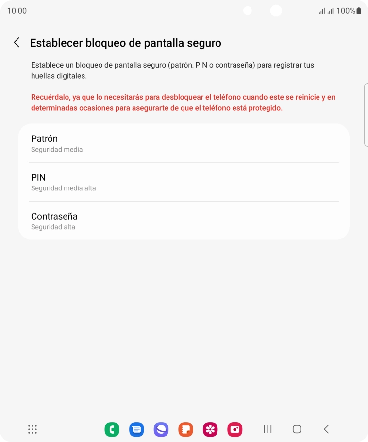 Pulsa el código de seguridad deseado y sigue las indicaciones de la pantalla para crear un código de seguridad del teléfono adicional.