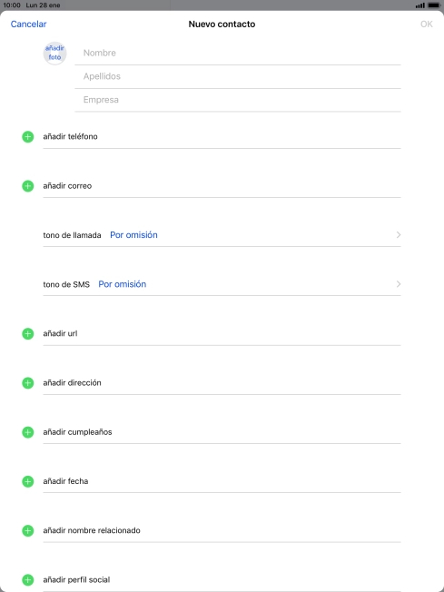 Pulsa Nombre e introduce el nombre.