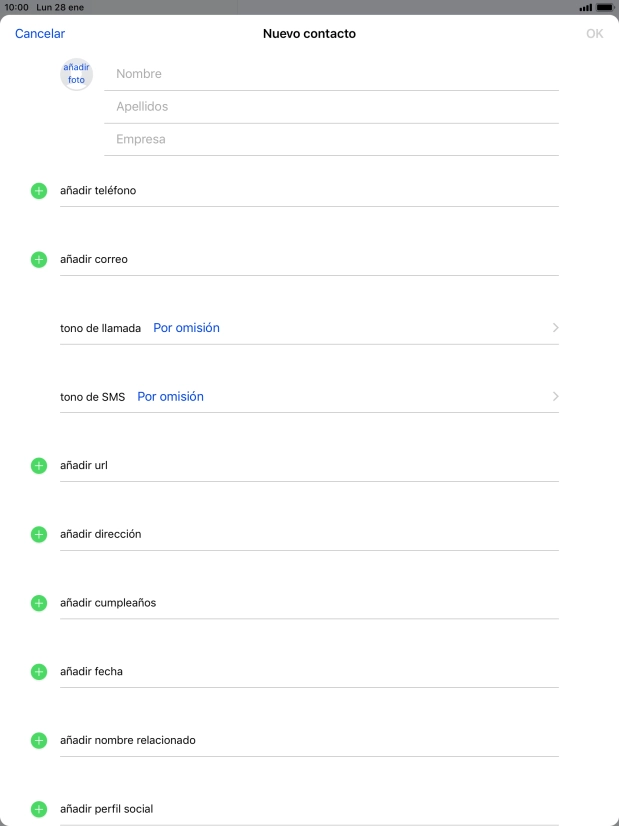 Pulsa Nombre e introduce el nombre.