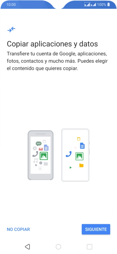 Puedes transferir el contenido de otro teléfono cuando activas tu teléfono por primera vez y cuando lo has restablecido. Cuando aparezca en la pantalla del teléfono esta imagen, ya está listo para la transmisión del contenido del otro teléfono.