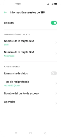 Pulsa el indicador para activar o desactivar el uso de la tarjeta SIM.