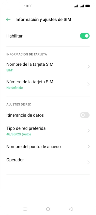 Pulsa el indicador para activar o desactivar el uso de la tarjeta SIM.