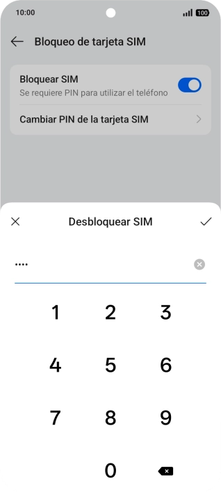 Introduce el código PIN y pulsa el icono de aceptar.