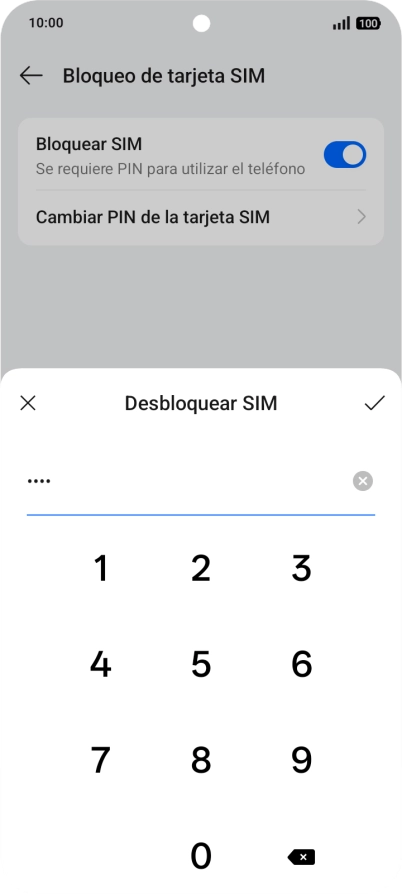 Introduce el código PIN y pulsa el icono de aceptar.