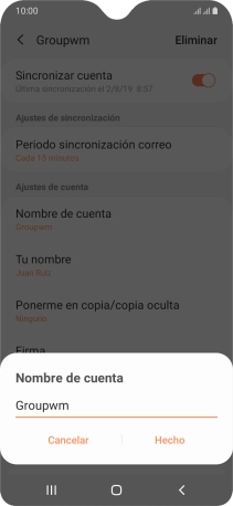 Introduce el nombre deseado de la cuenta de correo electrónico y pulsa Hecho.