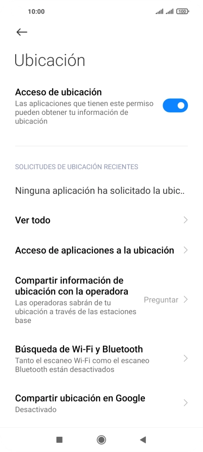 Pulsa Acceso de aplicaciones a la ubicación.