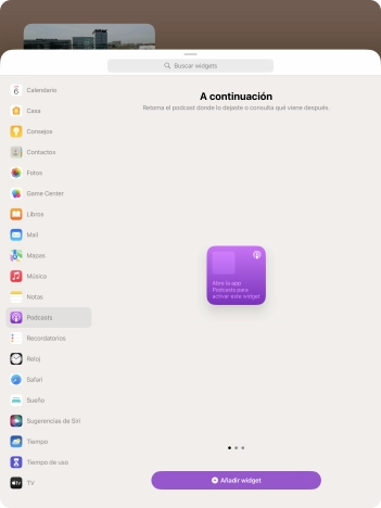 Desliza el dedo hacia la derecha o hacia la izquierda por la pantalla para seleccionar el tamaño de widget deseado.