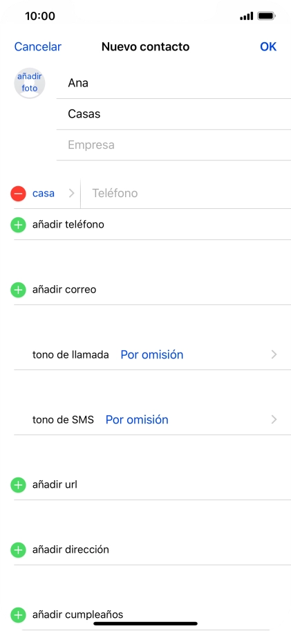 Pulsa Teléfono e introduce el número de teléfono deseado.