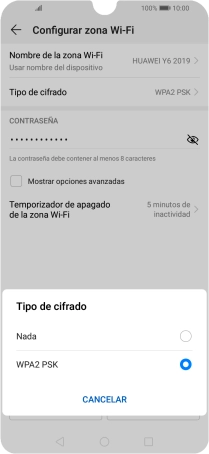 Pulsa WPA2 PSK para proteger la conexión wifi con una contraseña.