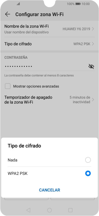 Pulsa WPA2 PSK para proteger la conexión wifi con una contraseña.