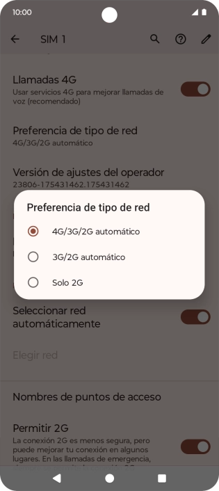 Pulsa el tipo de red deseado.
