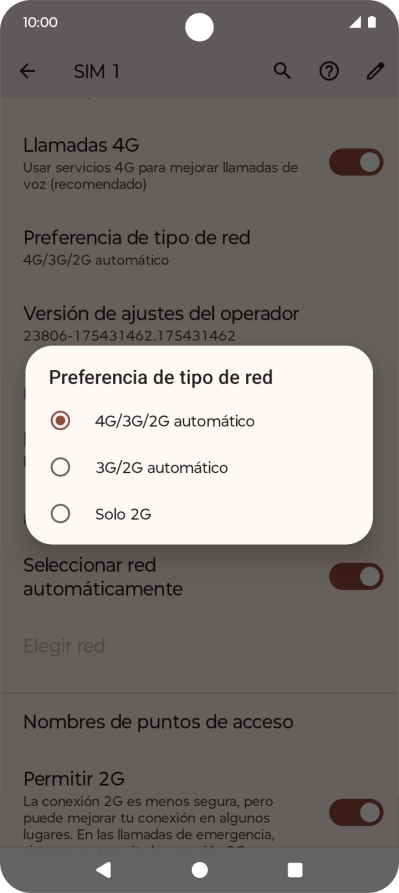 Pulsa el tipo de red deseado.