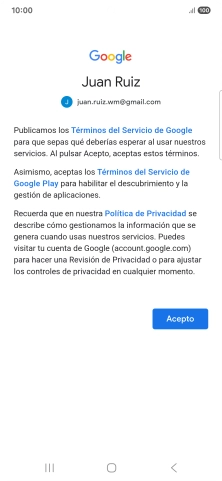 Pulsa Acepto y sigue las indicaciones de la pantalla para seleccionar los ajustes de tu cuenta de Google.