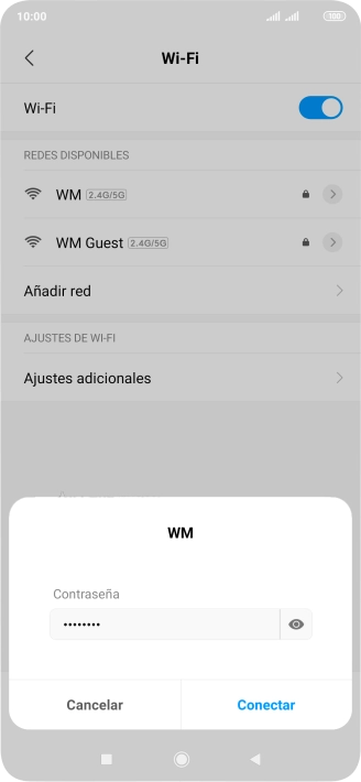 Introduce la contraseña de la red wifi y pulsa Conectar.