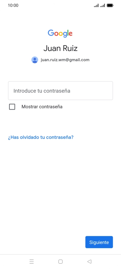 Pulsa Introduce tu contraseña e introduce la contraseña de tu cuenta de Google.