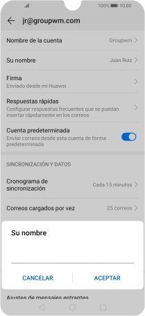 Introduce el nombre del remitente deseado y pulsa ACEPTAR.