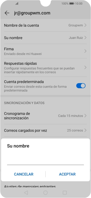 Introduce el nombre del remitente deseado y pulsa ACEPTAR.