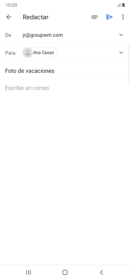 Pulsa en el campo de escritura  y escribe el texto del correo electrónico.