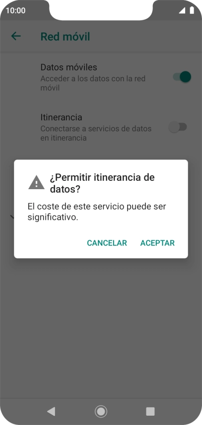 Si el roaming de datos está activado, pulsa ACEPTAR.