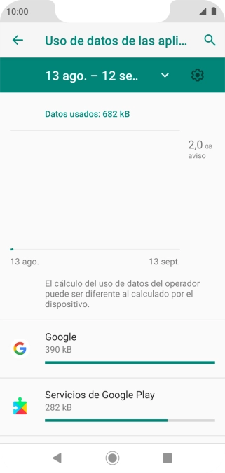 El consumo de datos por cada aplicación aparece bajo el nombre de la aplicación.
