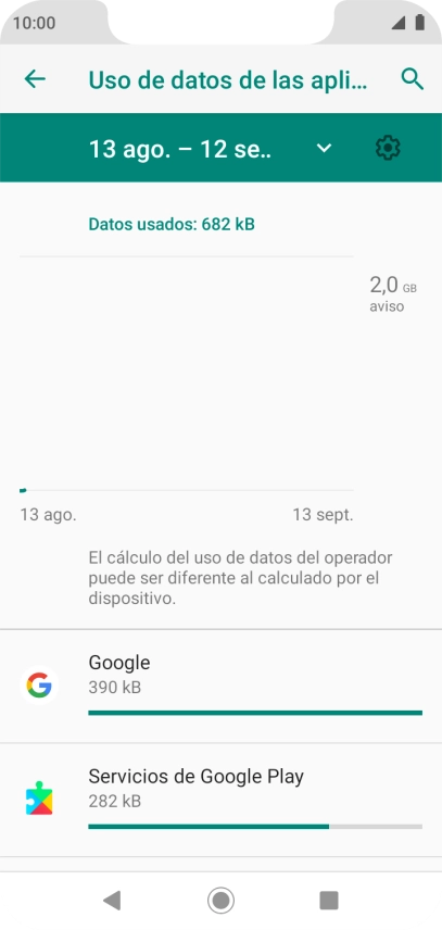 El consumo de datos por cada aplicación aparece bajo el nombre de la aplicación.