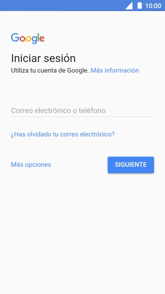 Si no tienes una cuenta de Google, pulsa Más opciones y sigue las indicaciones de la pantalla para ver cómo crear una cuenta nueva.