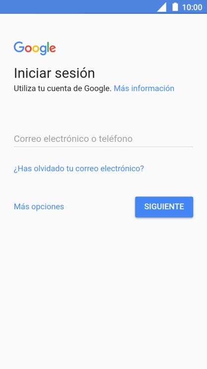 Si no tienes una cuenta de Google, pulsa Más opciones y sigue las indicaciones de la pantalla para ver cómo crear una cuenta nueva.