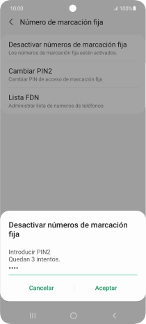 Introduce el código PIN2 y pulsa Aceptar.