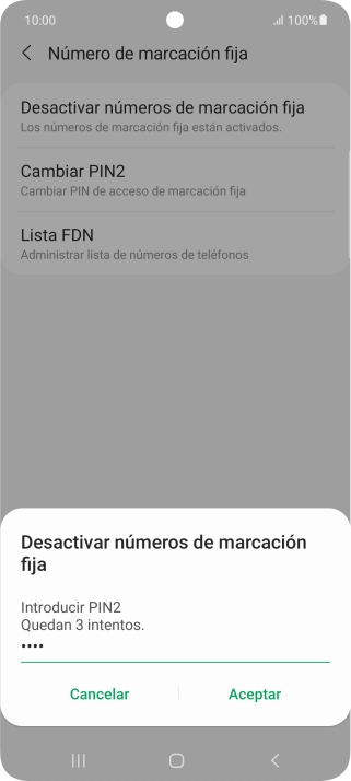 Introduce el código PIN2 y pulsa Aceptar.