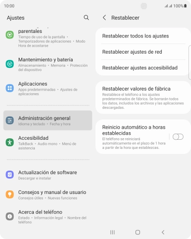 Pulsa Restablecer valores de fábrica.